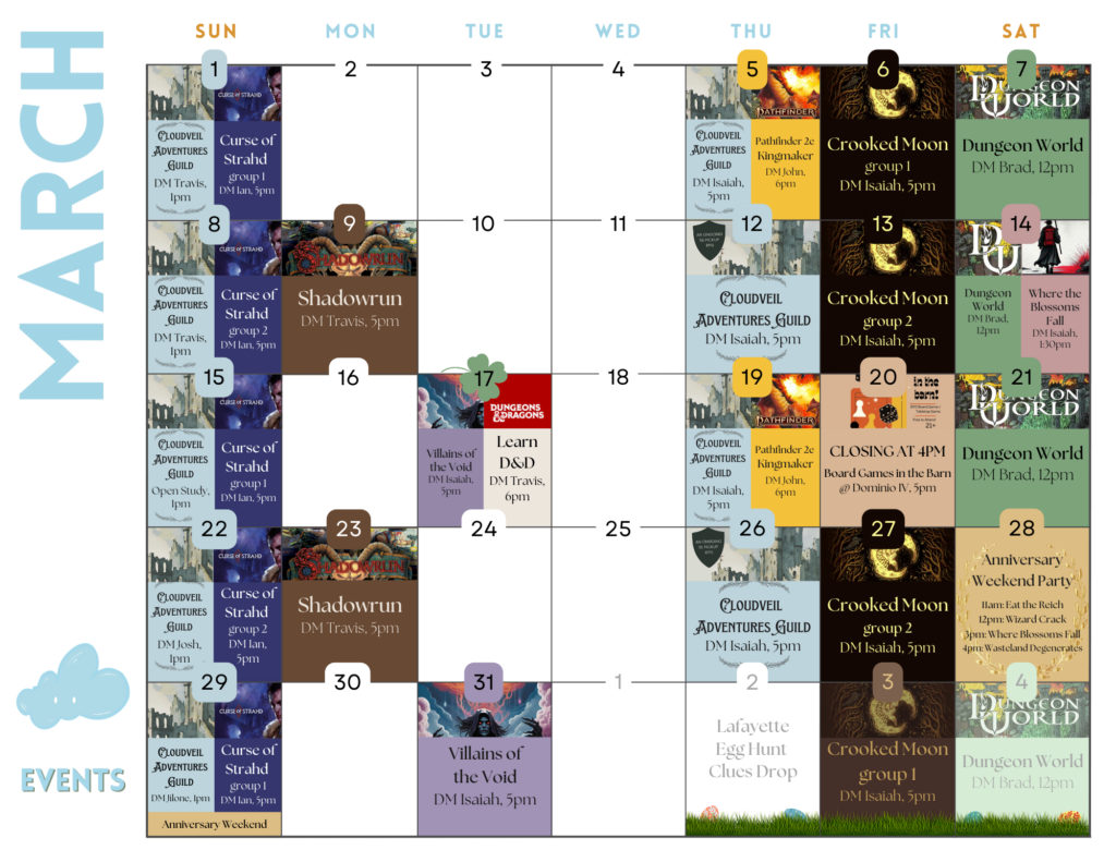 March Mana Cloud Event Schedule